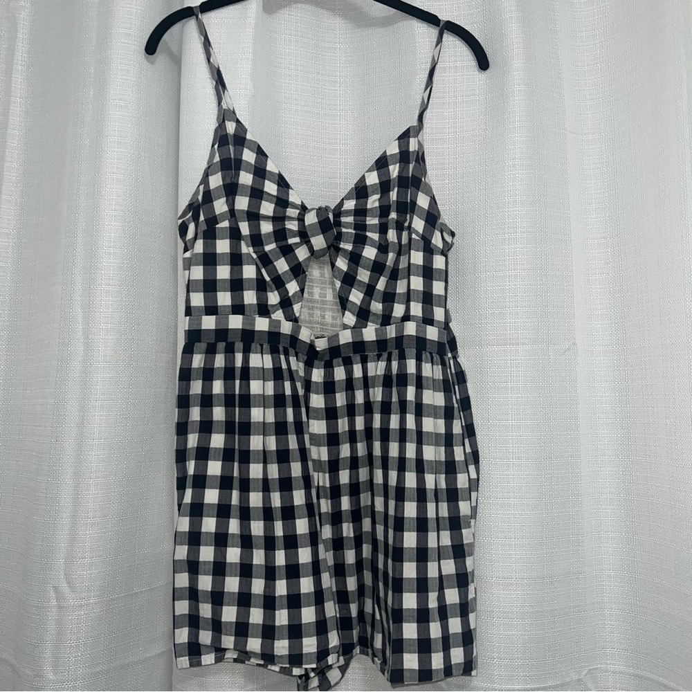 American Eagle Navy and White Gingham Romper